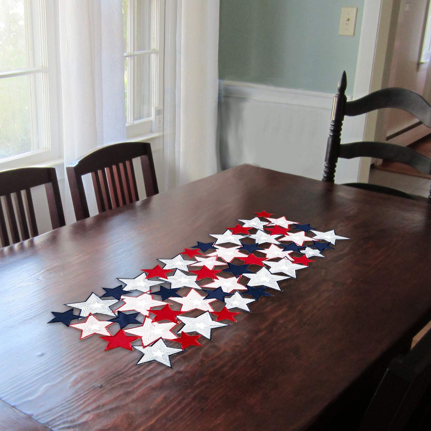 Americana July 4th Celebration Fabric Cutwork Table Runner (Border Cutwork Runner)