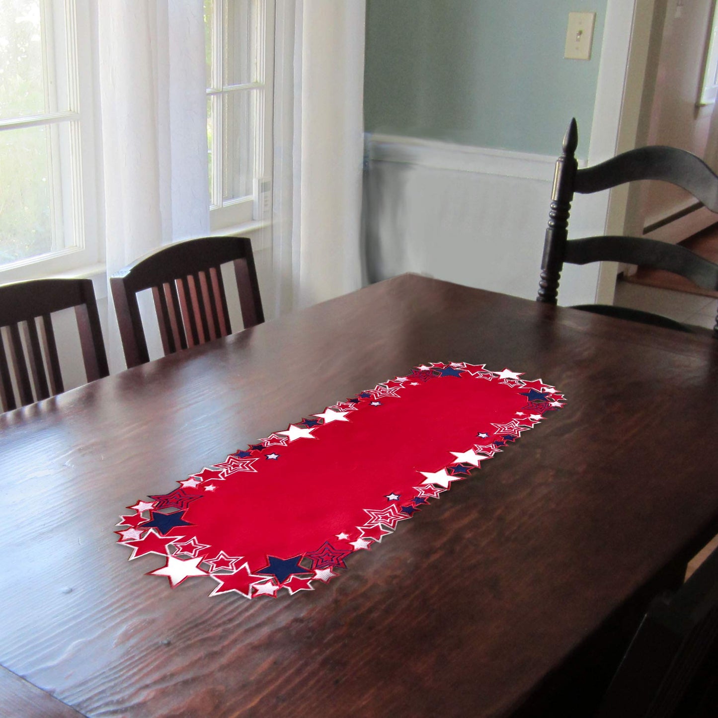 Americana July 4th Celebration Fabric Cutwork Table Runner (Border Cutwork Runner)
