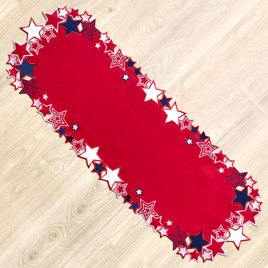 Americana July 4th Celebration Fabric Cutwork Table Runner (Border Cutwork Runner)