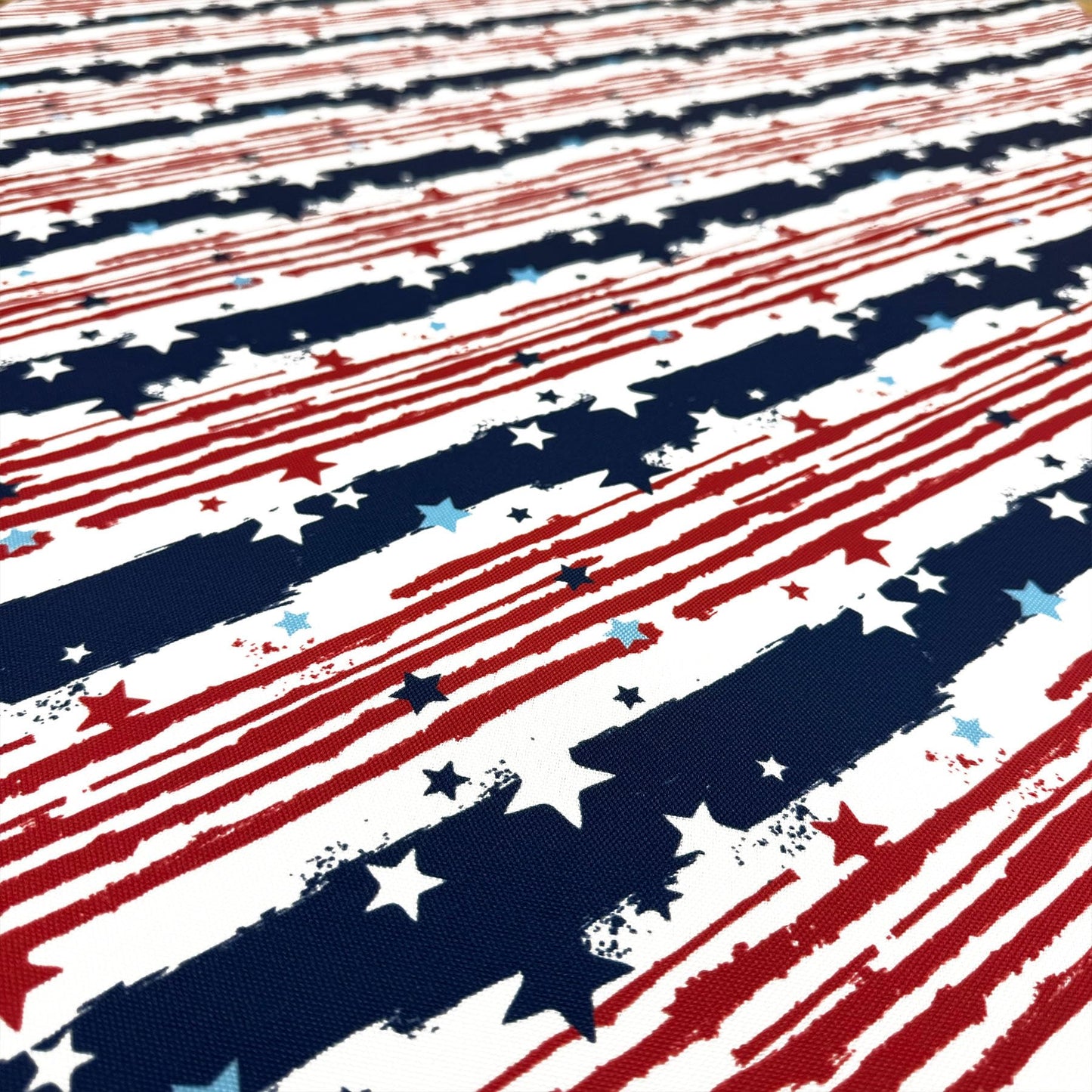 CAIT CHAPMAN HOME COLLECTION Red White Blue Stars and Strips Easy-Care Fabric Tablecloth (60"x84")