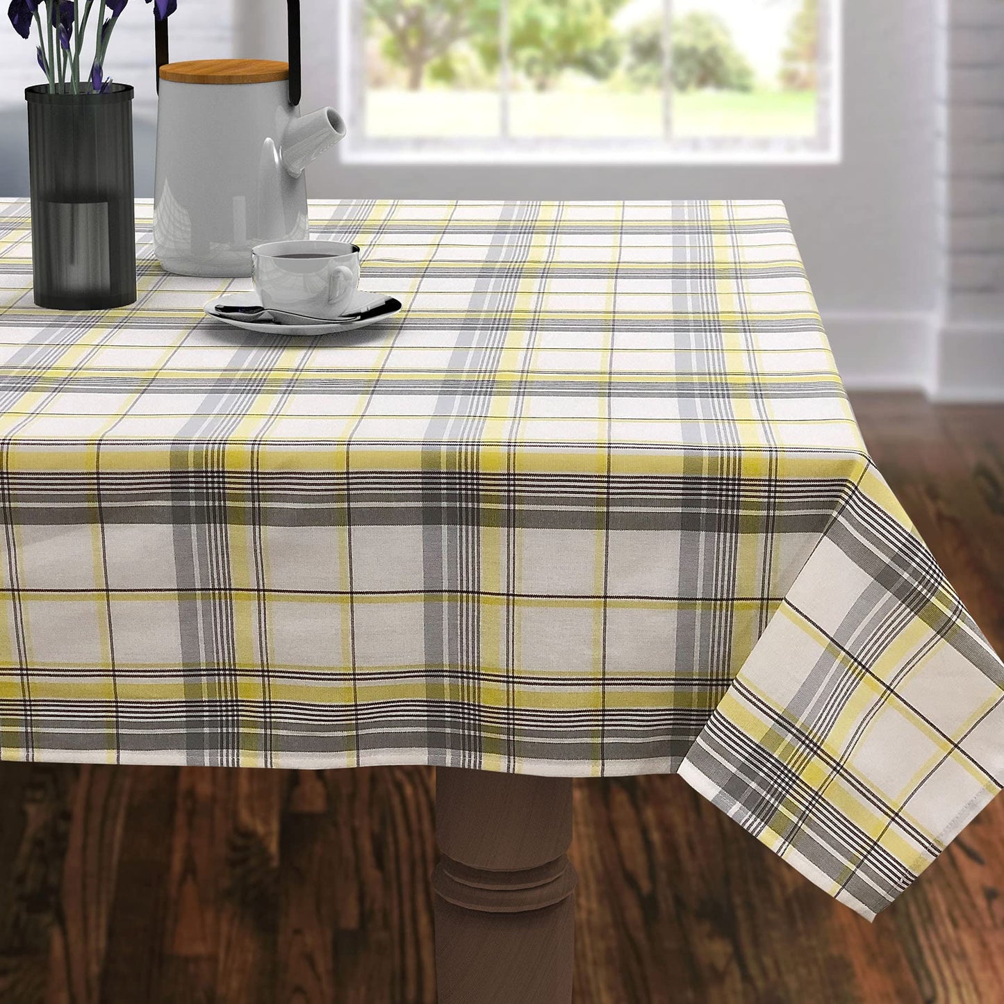CAIT CHAPMAN HOME COLLECTION Everyday Comfy Plaid Checker Cotton-Polyester Blend Fabric Woven Table Linen (60"x102" Tablecloth, Gray Plaid)