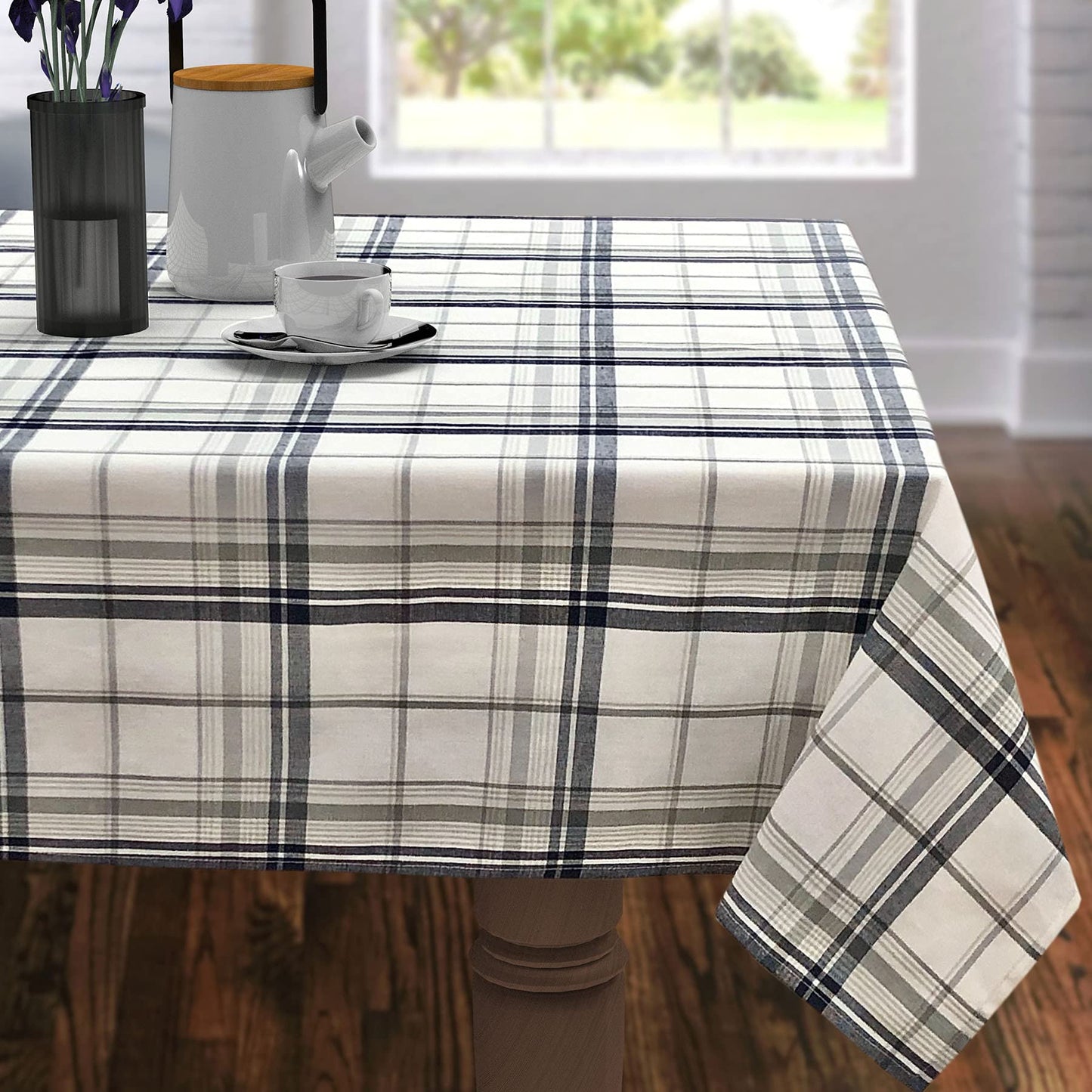 CAIT CHAPMAN HOME COLLECTION Everyday Comfy Plaid Checker Cotton-Polyester Blend Fabric Woven Table Linen (60"x102" Tablecloth, Gray Plaid)
