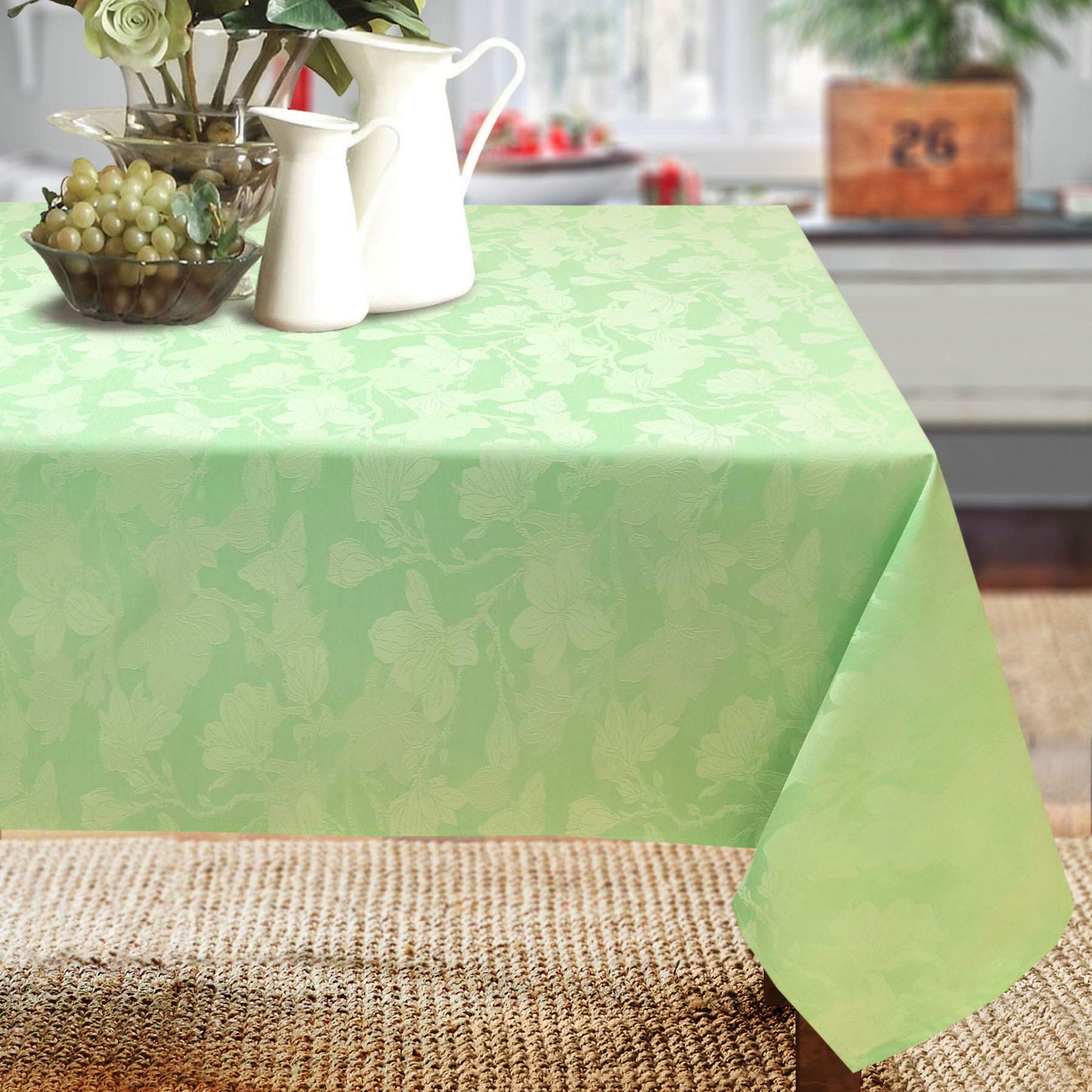 CAIT CHAPMAN HOME COLLECTION Spring Summer Botanic Garden Themed Jacquard Woven Tablecloth (70"x108" Tablecloth, Cantaloupe)
