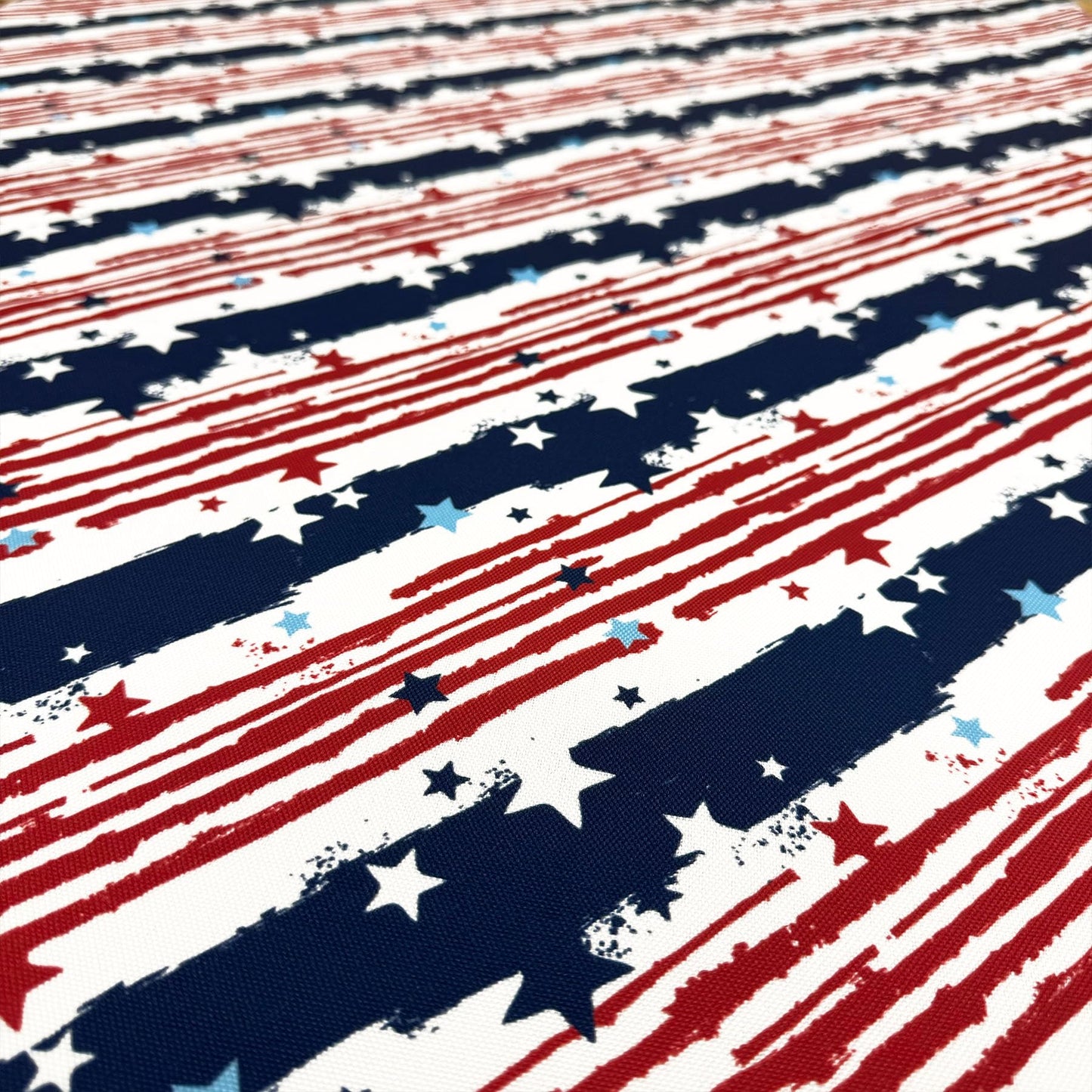 CAIT CHAPMAN HOME COLLECTION Red White Blue Stars and Strips Easy-Care Fabric Tablecloth (60"x84")