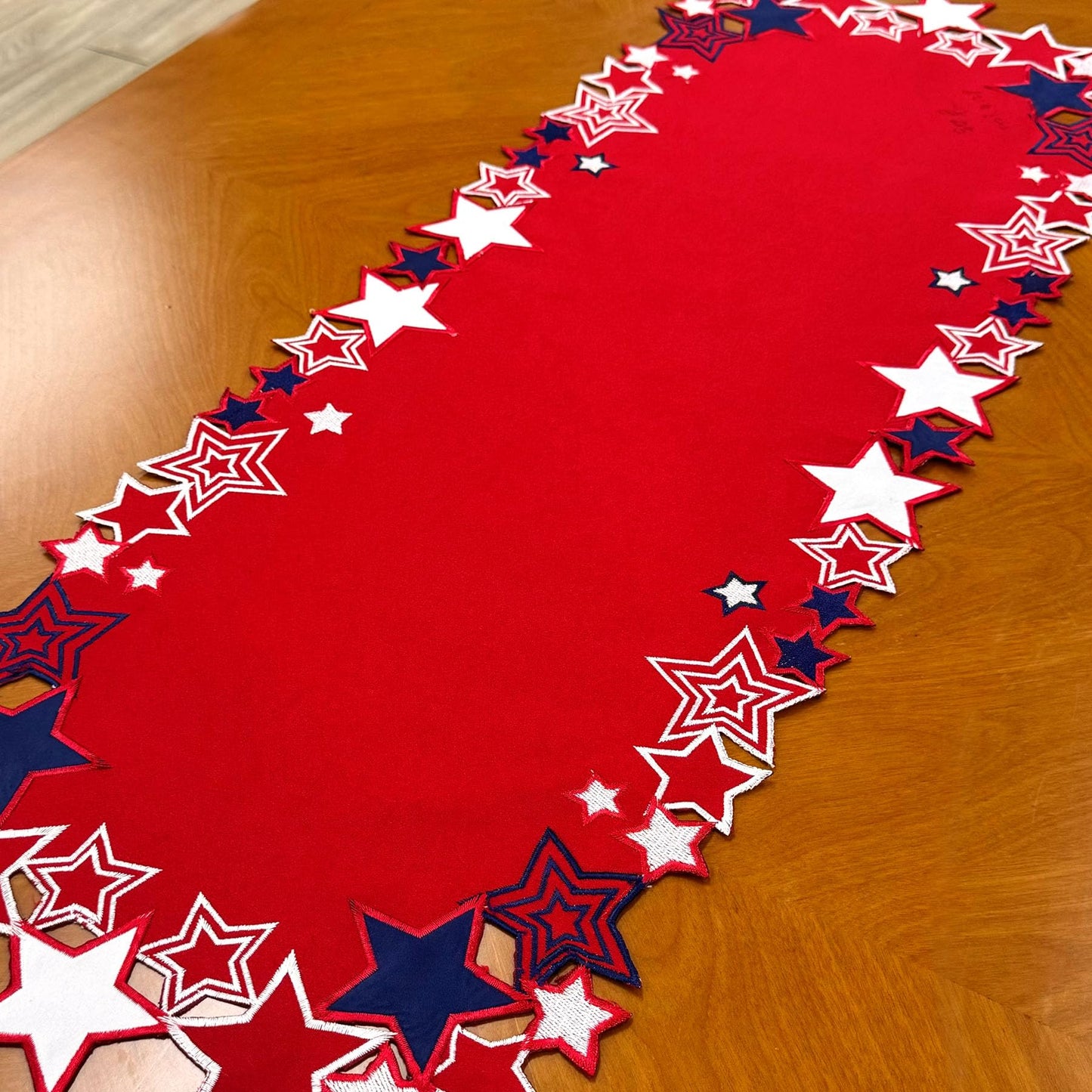 Americana July 4th Celebration Fabric Cutwork Table Runner (Border Cutwork Runner)