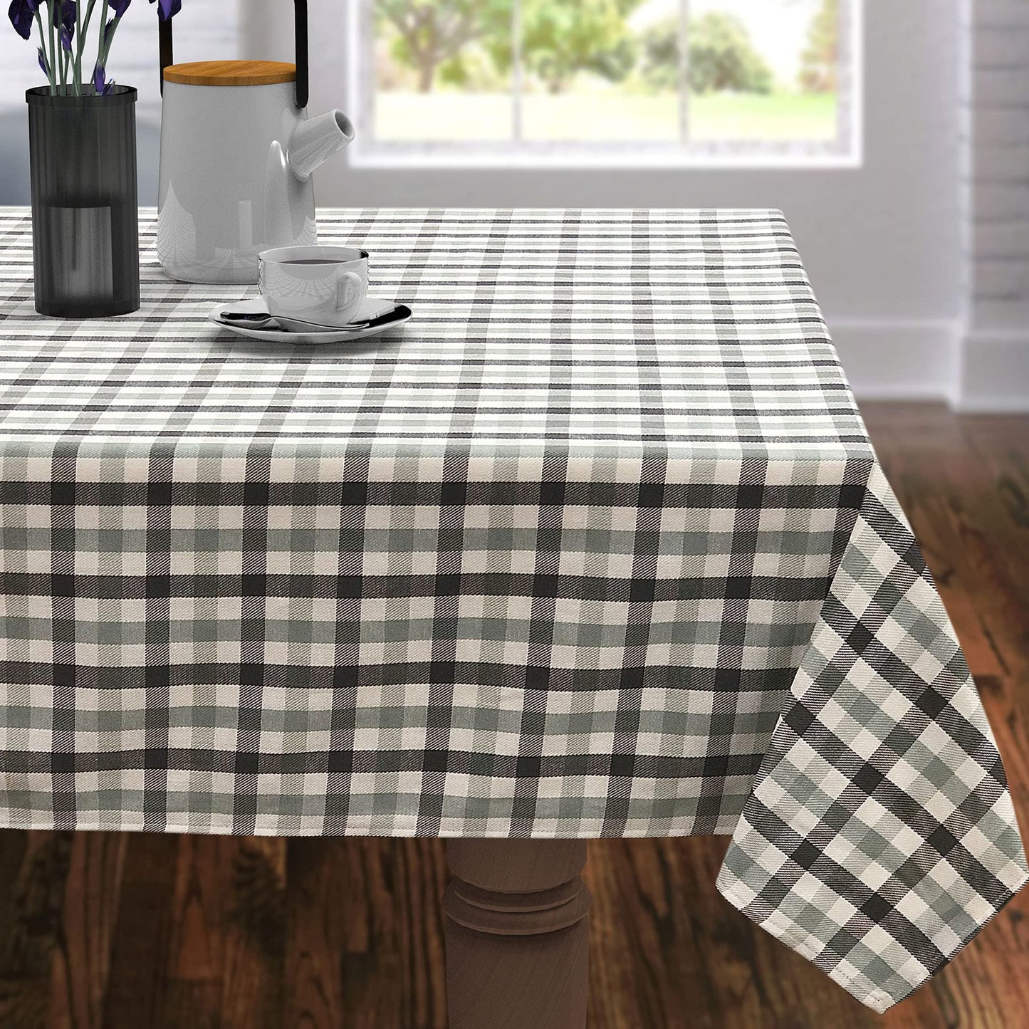 CAIT CHAPMAN HOME COLLECTION Everyday Comfy Plaid Checker Cotton-Polyester Blend Fabric Woven Table Linen (60"x102" Tablecloth, Gray Plaid)
