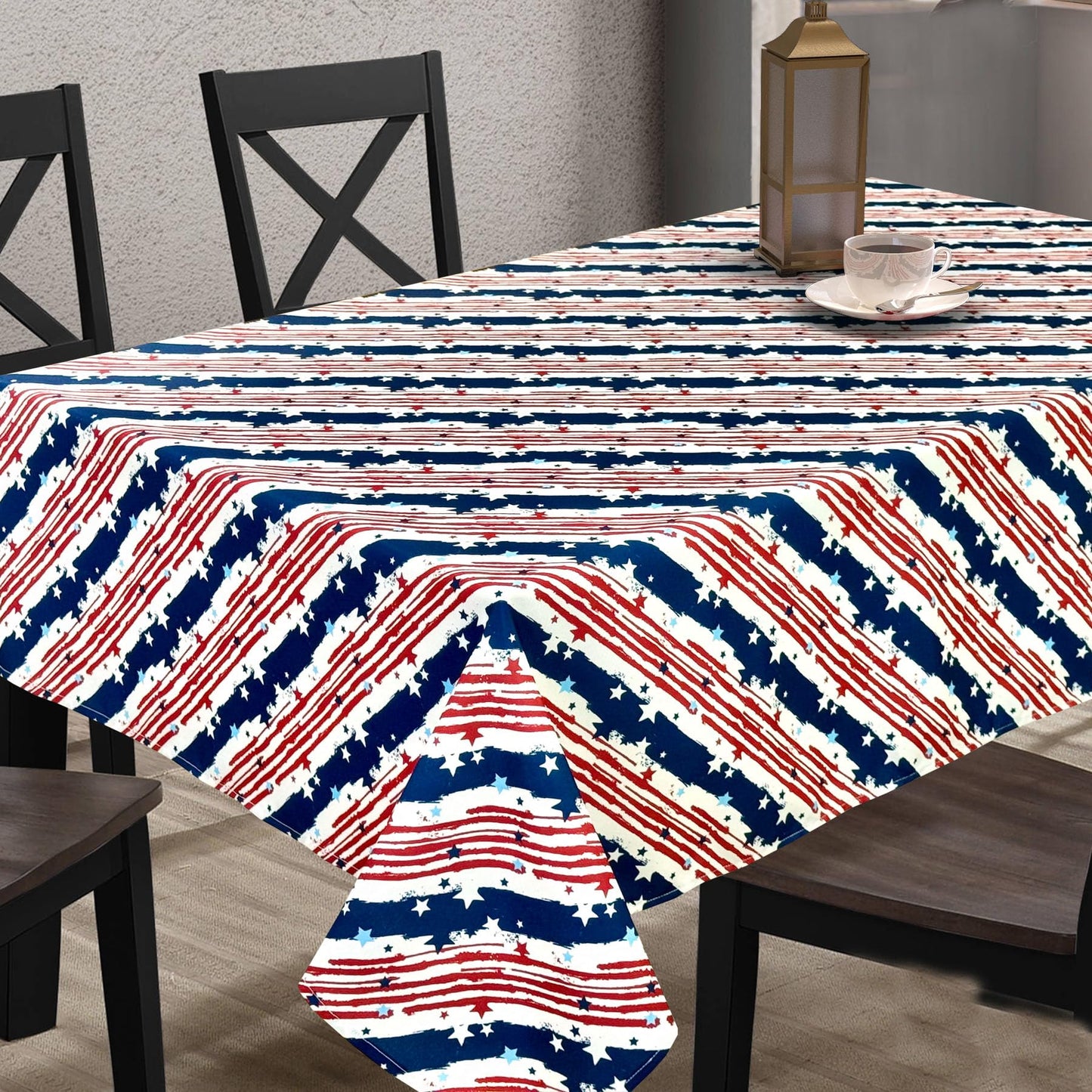 CAIT CHAPMAN HOME COLLECTION Red White Blue Stars and Strips Easy-Care Fabric Tablecloth (60"x84")
