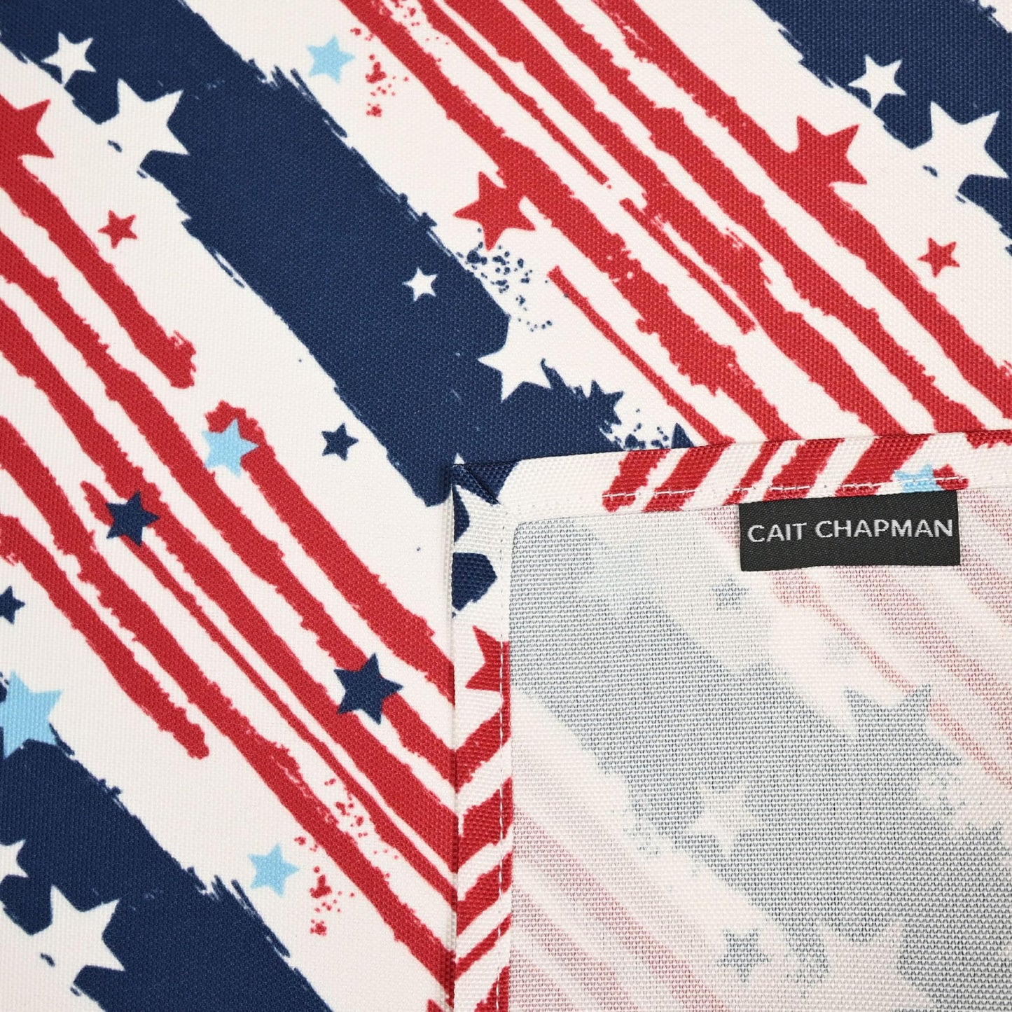 CAIT CHAPMAN HOME COLLECTION Red White Blue Stars and Strips Easy-Care Fabric Tablecloth (60"x84")