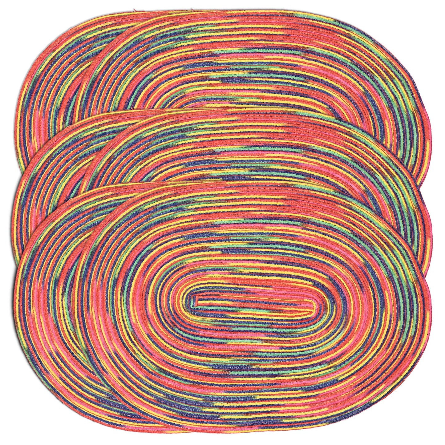 CAIT CHAPMAN HOME COLLECTION Multi-Color Braided Woven Fabric Placemats (12"x18" Oval Placemat, Blue)