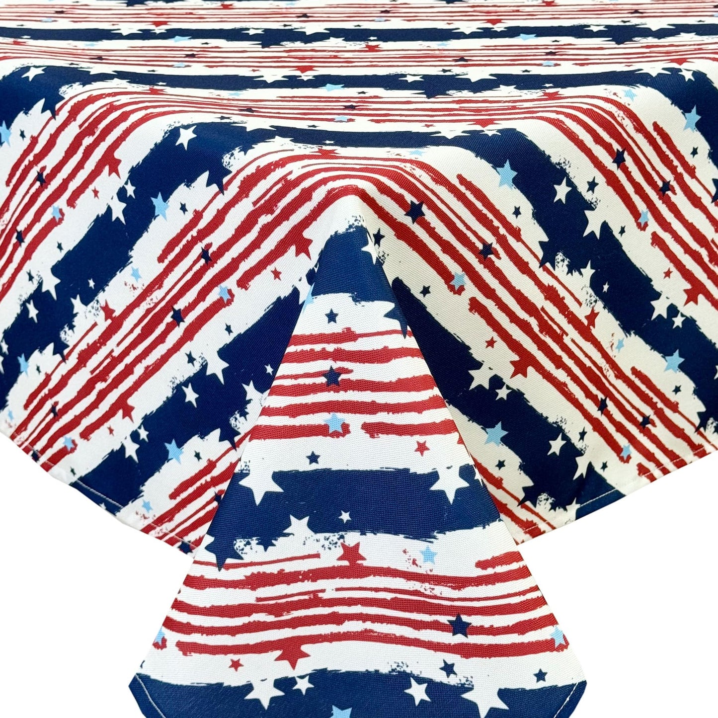 CAIT CHAPMAN HOME COLLECTION Red White Blue Stars and Strips Easy-Care Fabric Tablecloth (60"x84")