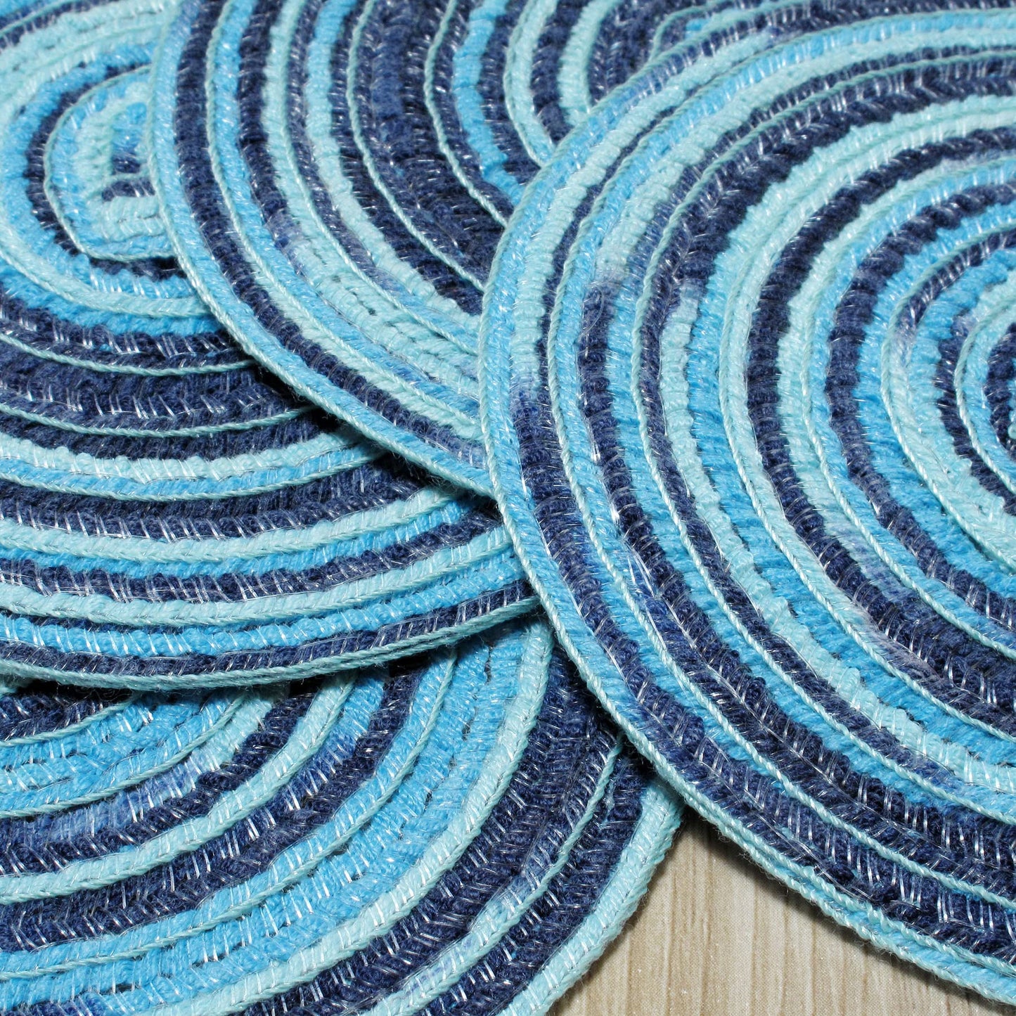 CAIT CHAPMAN HOME COLLECTION Multi-Color Braided Woven Fabric Placemats (12"x18" Oval Placemat, Blue)