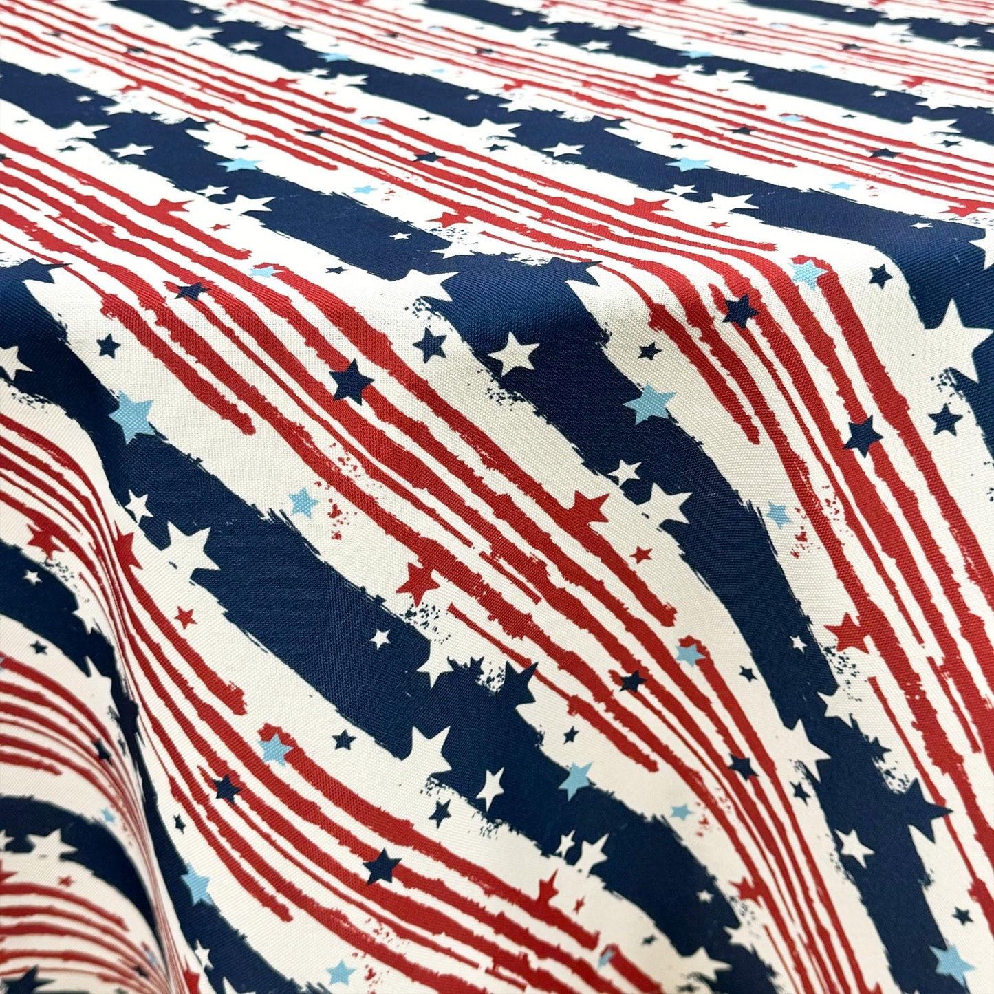 CAIT CHAPMAN HOME COLLECTION Red White Blue Stars and Strips Easy-Care Fabric Tablecloth (60"x84")