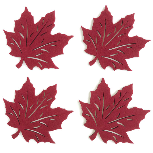 Maple Leaf Cutwork Felt Coasters, Set of 4 (Red)