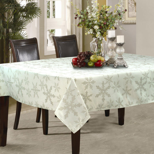 Holiday Snowflakes with Gold Metallic Thread Jacquard Woven Tablecloth