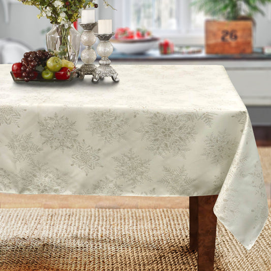 Holiday Snowflakes Metallic Thread Jacquard Woven Tablecloth