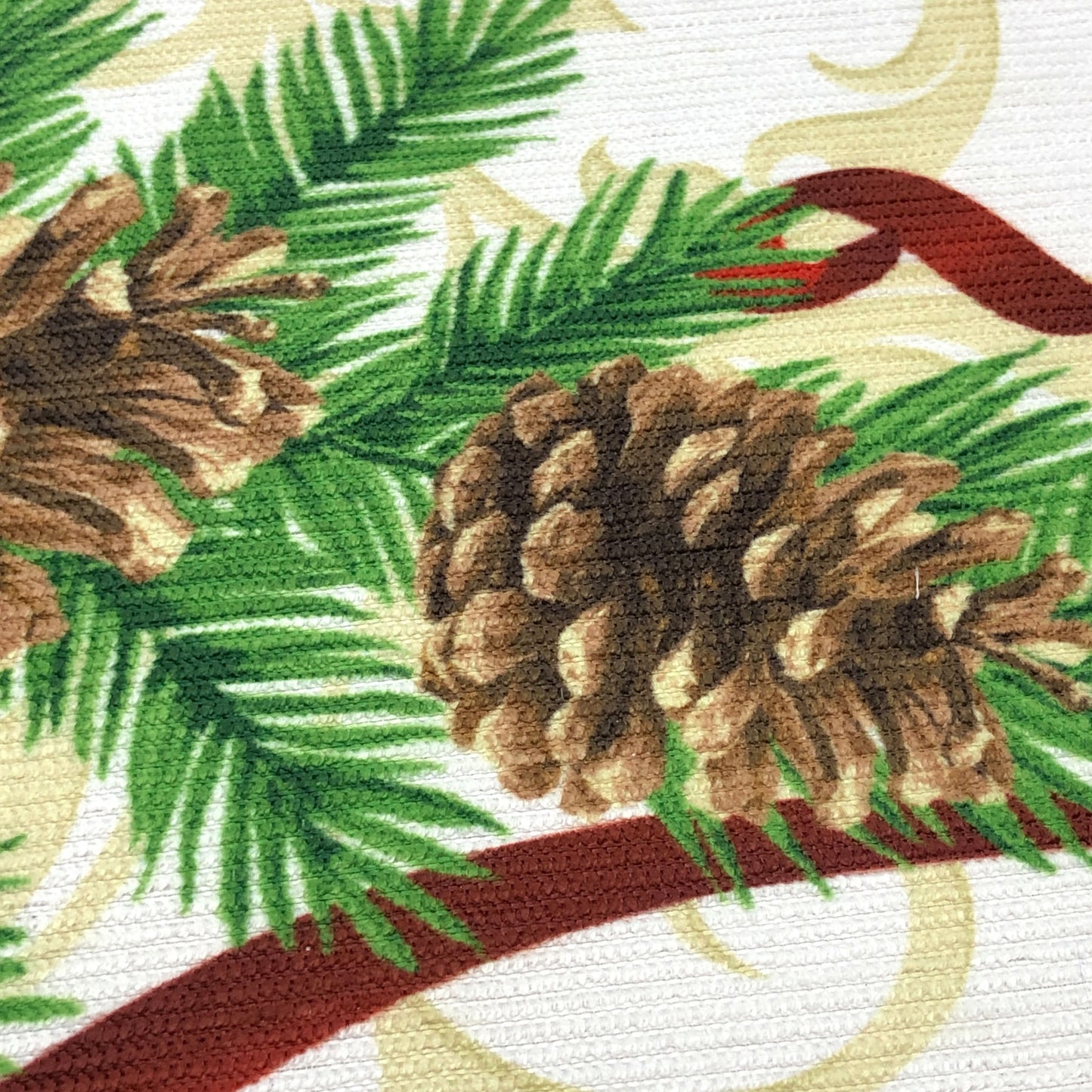 Holiday Plants Poinsettias Berries, Pine Cones Easy-Care Panel-Pattern Printed Tablecloth