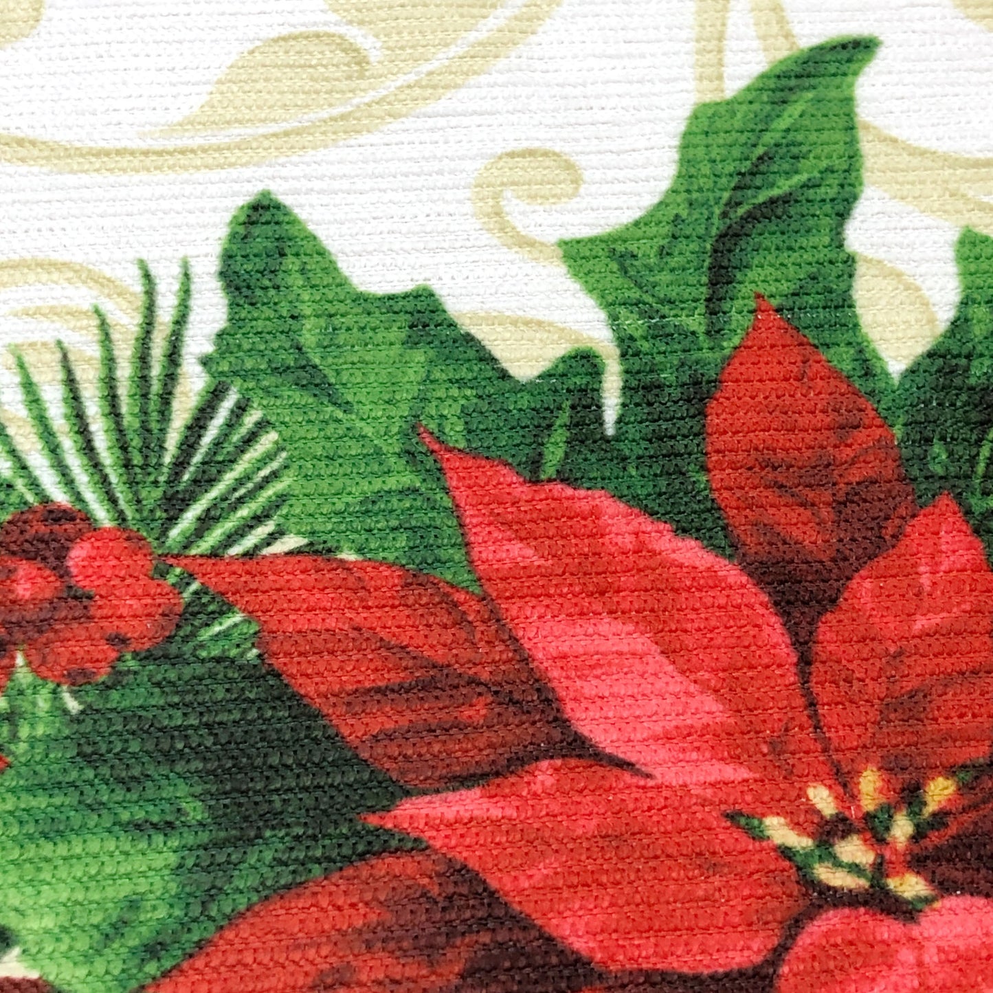 Holiday Plants Poinsettias Berries, Pine Cones Easy-Care Panel-Pattern Printed Tablecloth