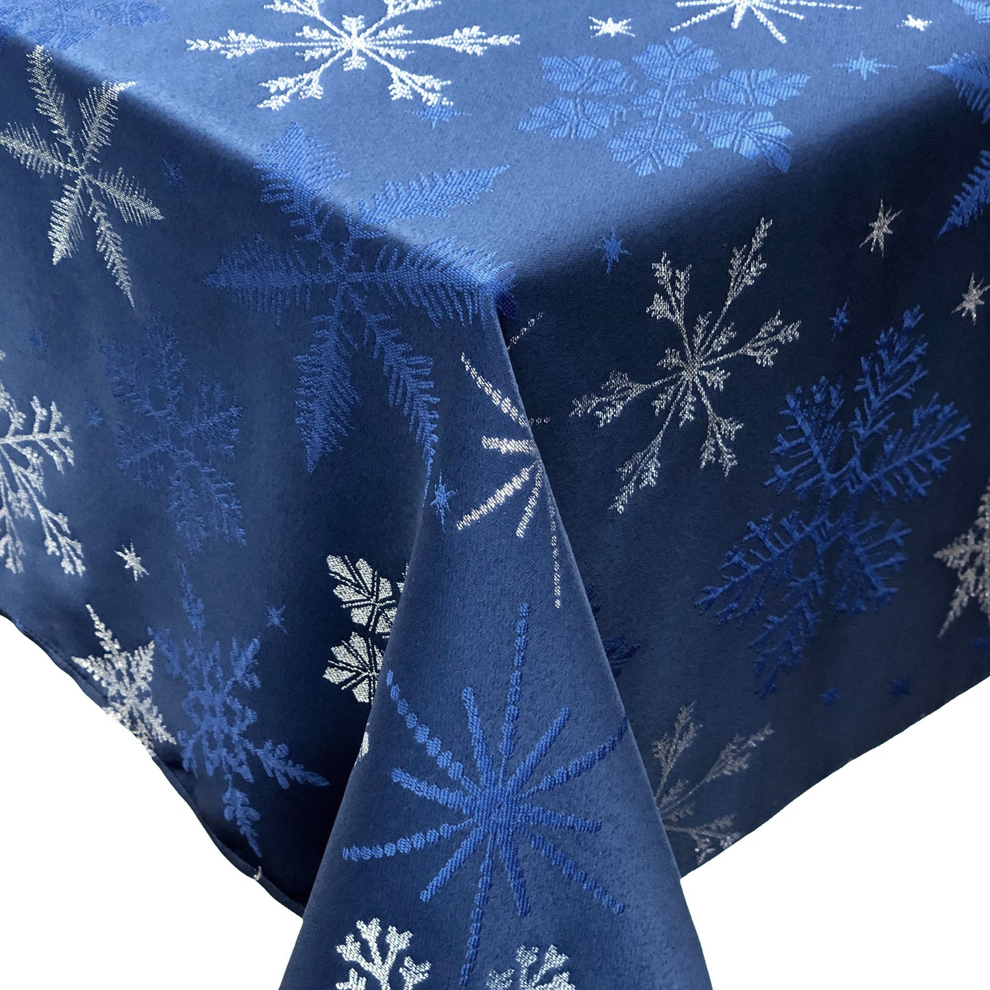 Holiday Blue Snowflakes Metallic Jacquard Woven Tablecloth