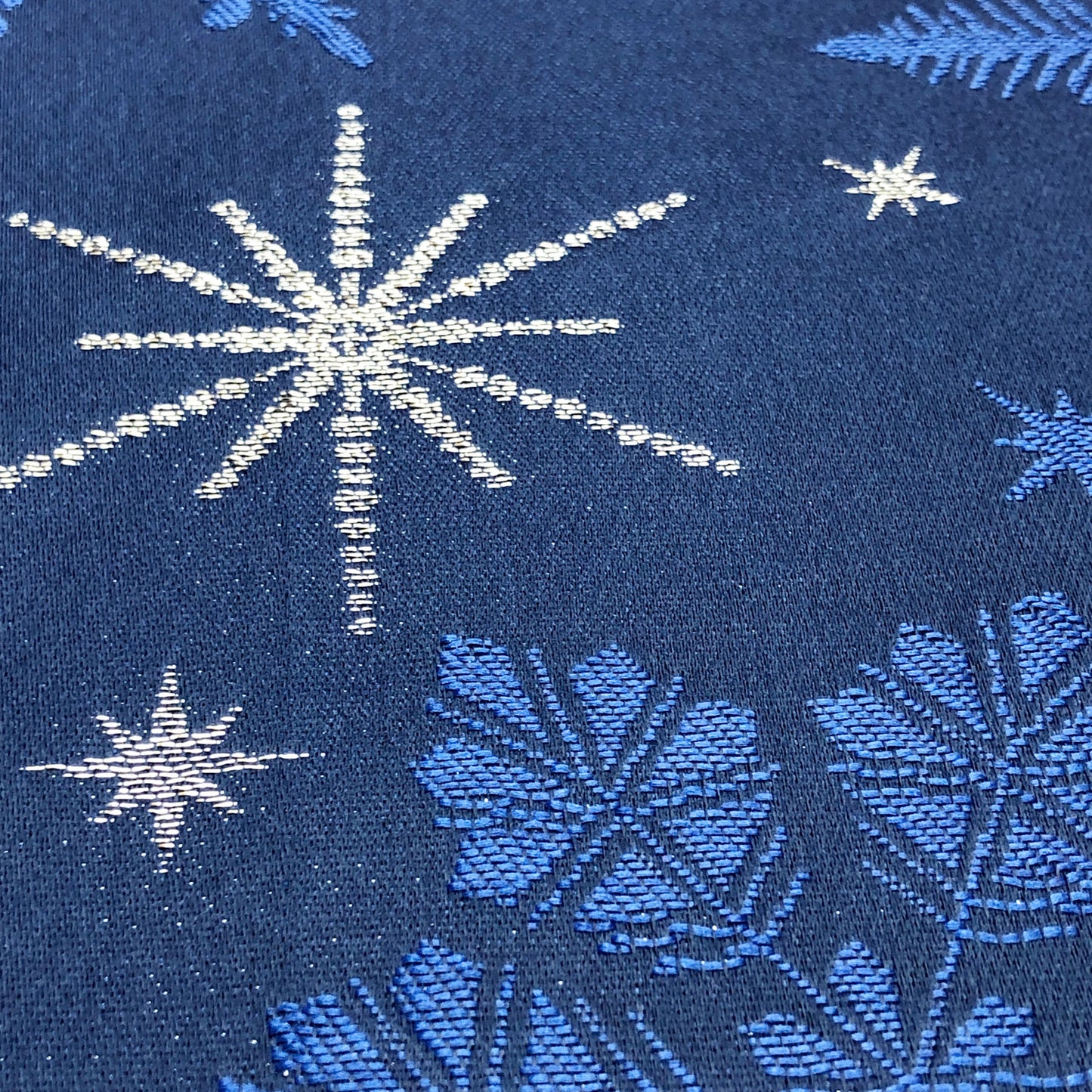 Holiday Blue Snowflakes Metallic Jacquard Woven Tablecloth